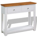 Brown Solid Oak and Acacia Wood Console Table with 2 Drawers and Storage Shelf D4442