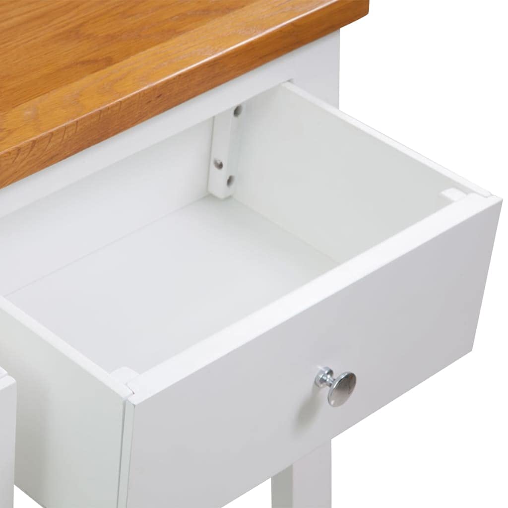 Brown Solid Oak and Acacia Wood Console Table with 2 Drawers and Storage Shelf D4442