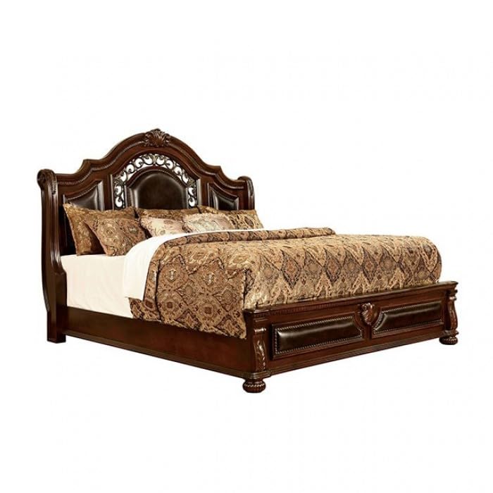 California King Size Traditional Bed in Brown Cherry Espresso Finish J731