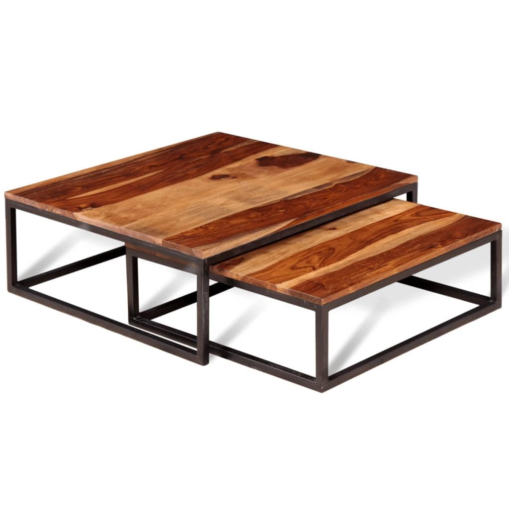 Two Piece Nesting Solid Sheesham Wood Coffee Table Set A10538