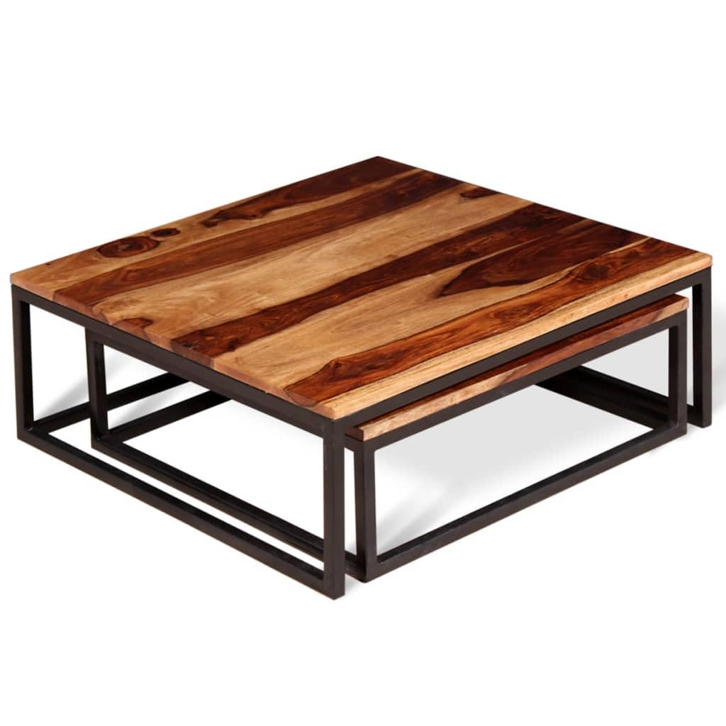 Two Piece Nesting Solid Sheesham Wood Coffee Table Set A10538
