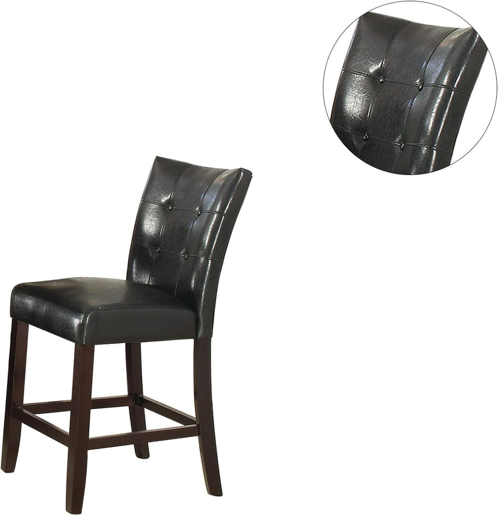Set of 2 Black Faux Leather Tufted Counter Height Dining Chairs B1022