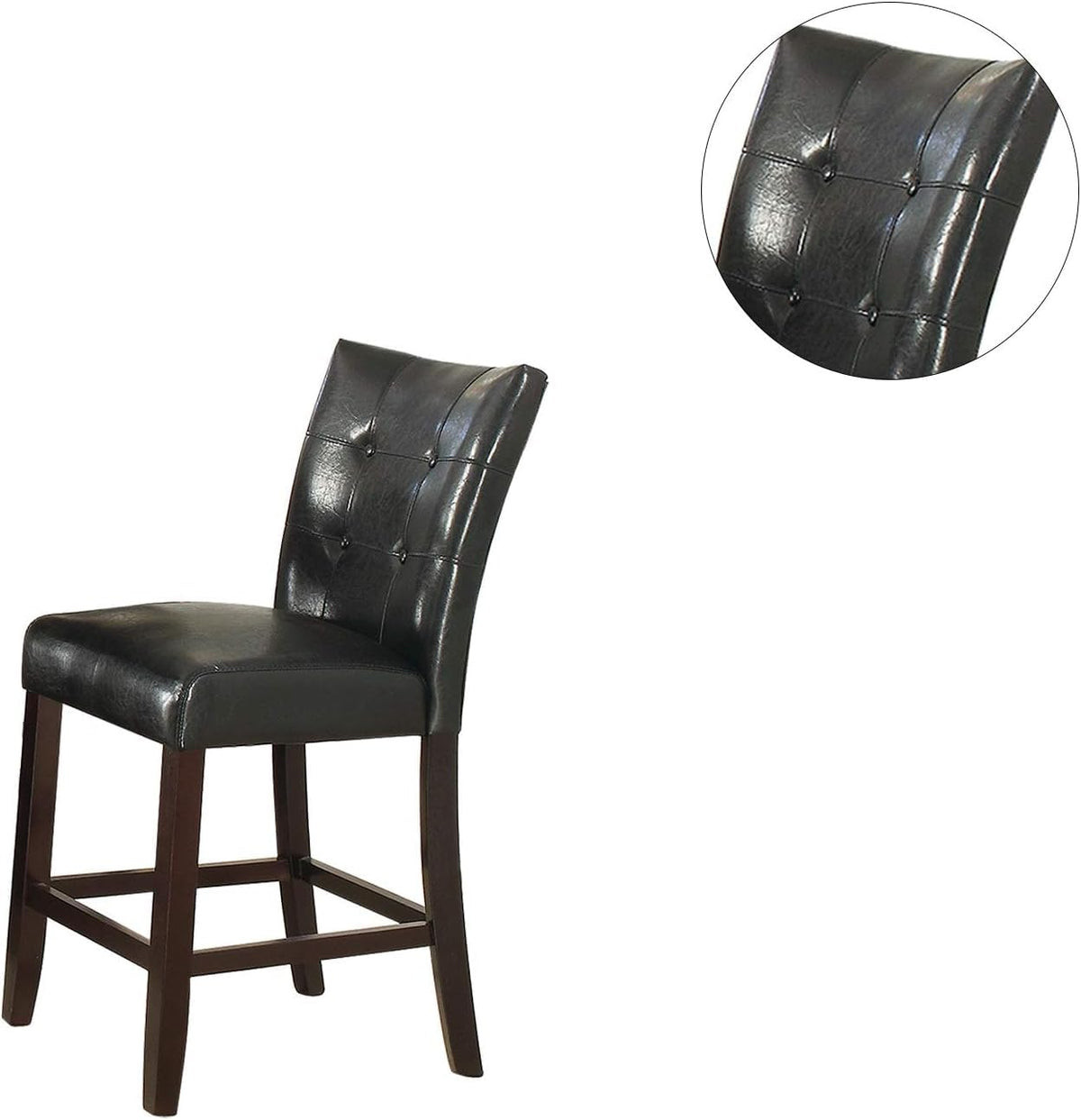 Set of 2 Black Faux Leather Tufted Counter Height Dining Chairs B1022