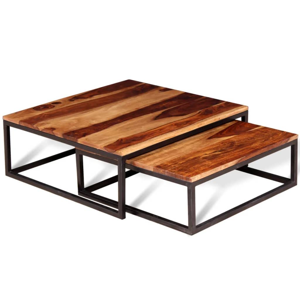 Two Piece Nesting Solid Sheesham Wood Coffee Table Set A10538