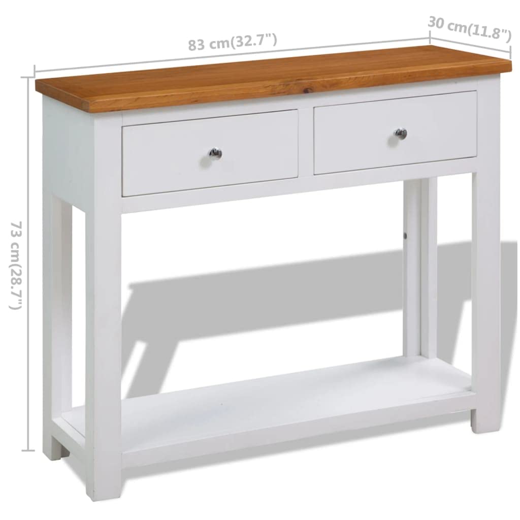 Brown Solid Oak and Acacia Wood Console Table with 2 Drawers and Storage Shelf D4442