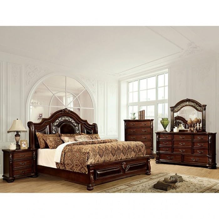 California King Size Traditional Bed in Brown Cherry Espresso Finish J731