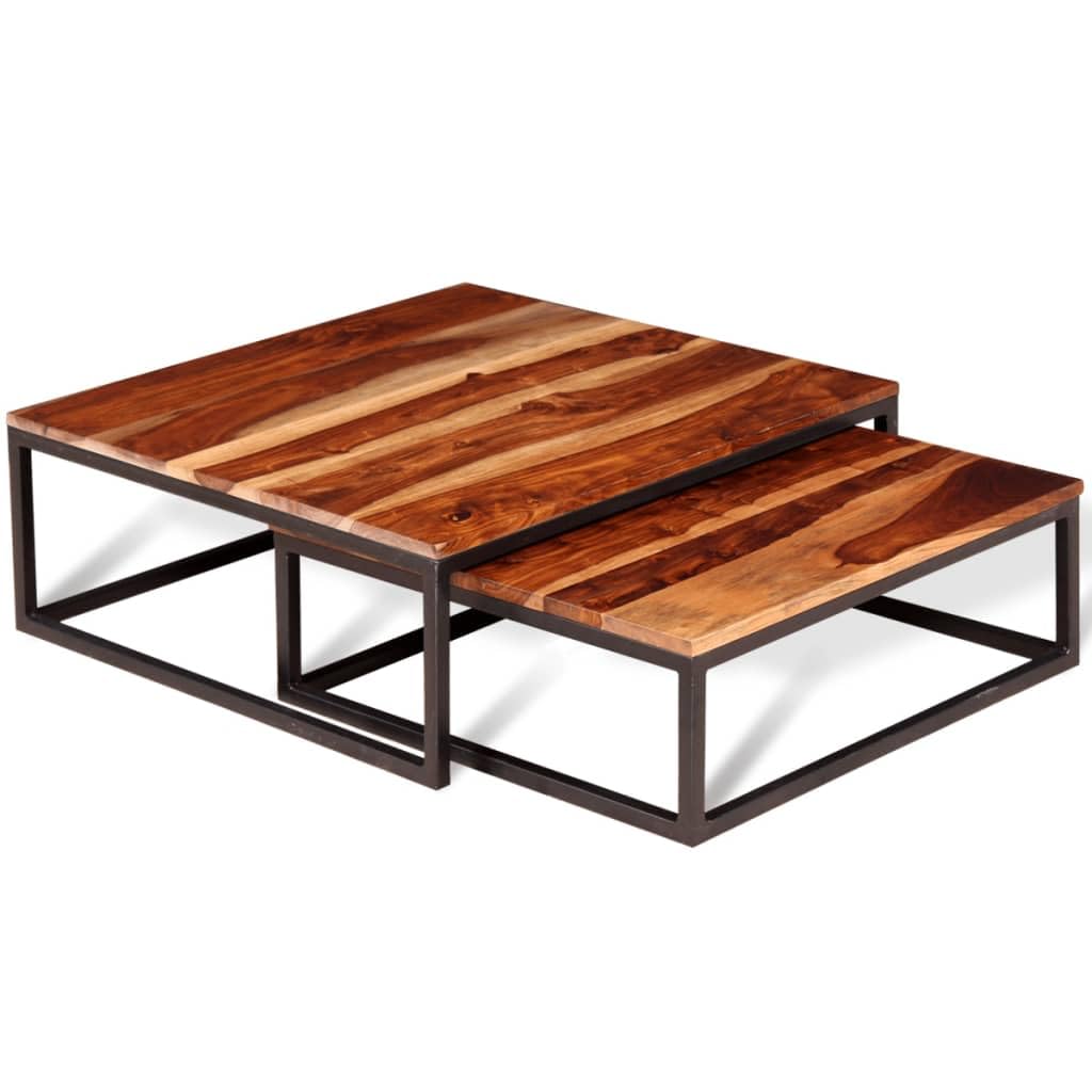 Two Piece Nesting Solid Sheesham Wood Coffee Table Set A10538