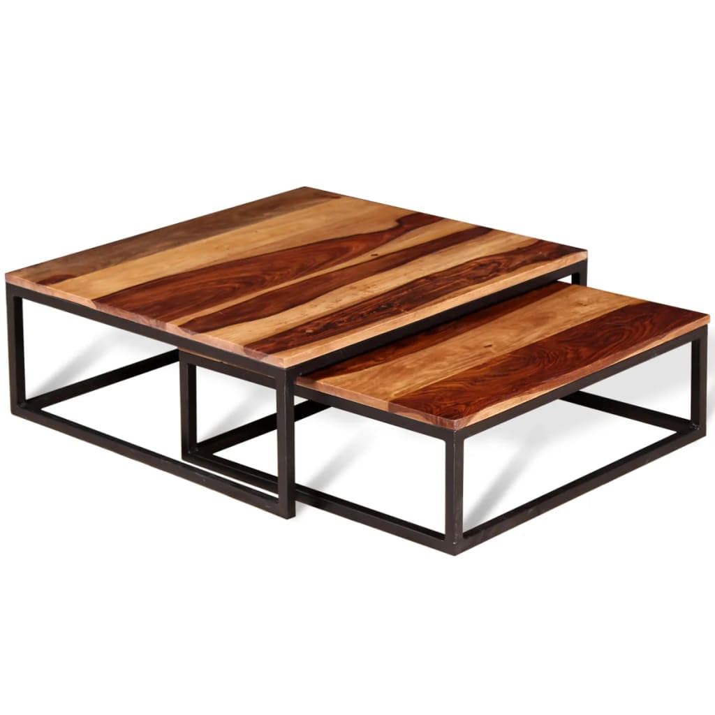 Two Piece Nesting Solid Sheesham Wood Coffee Table Set A10538
