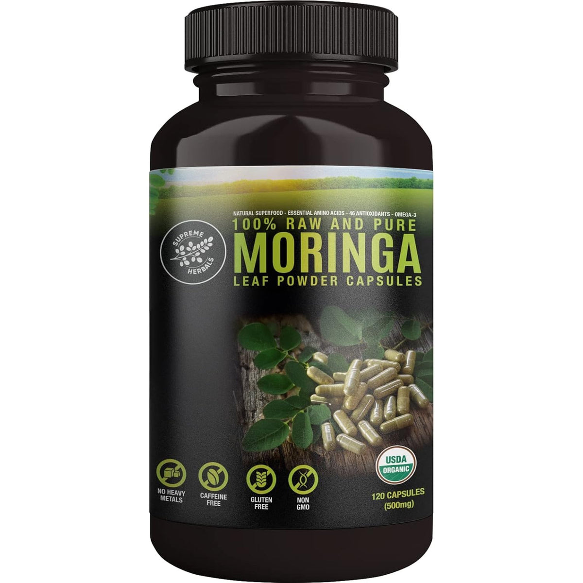 Organic Moringa Leaf Powder Capsules 500mg 120 Capsules O387
