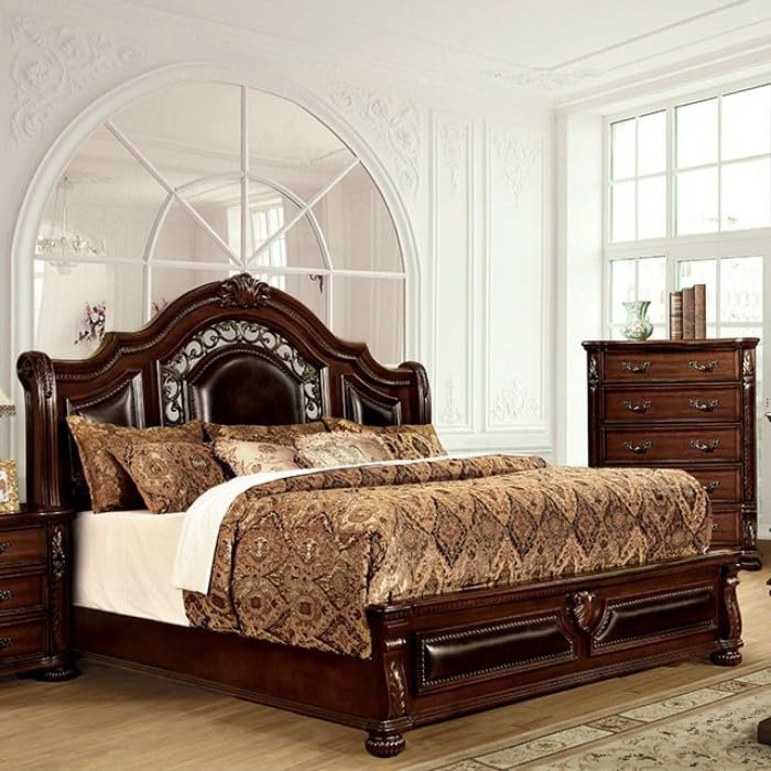 California King Size Traditional Bed in Brown Cherry Espresso Finish J731
