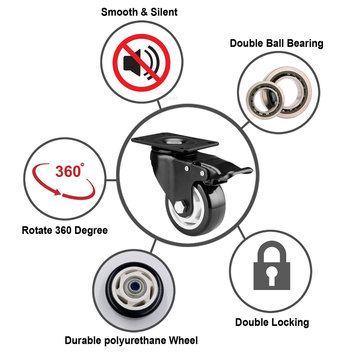 3 Inch Swivel Casters Set of 4 with Brake H646138