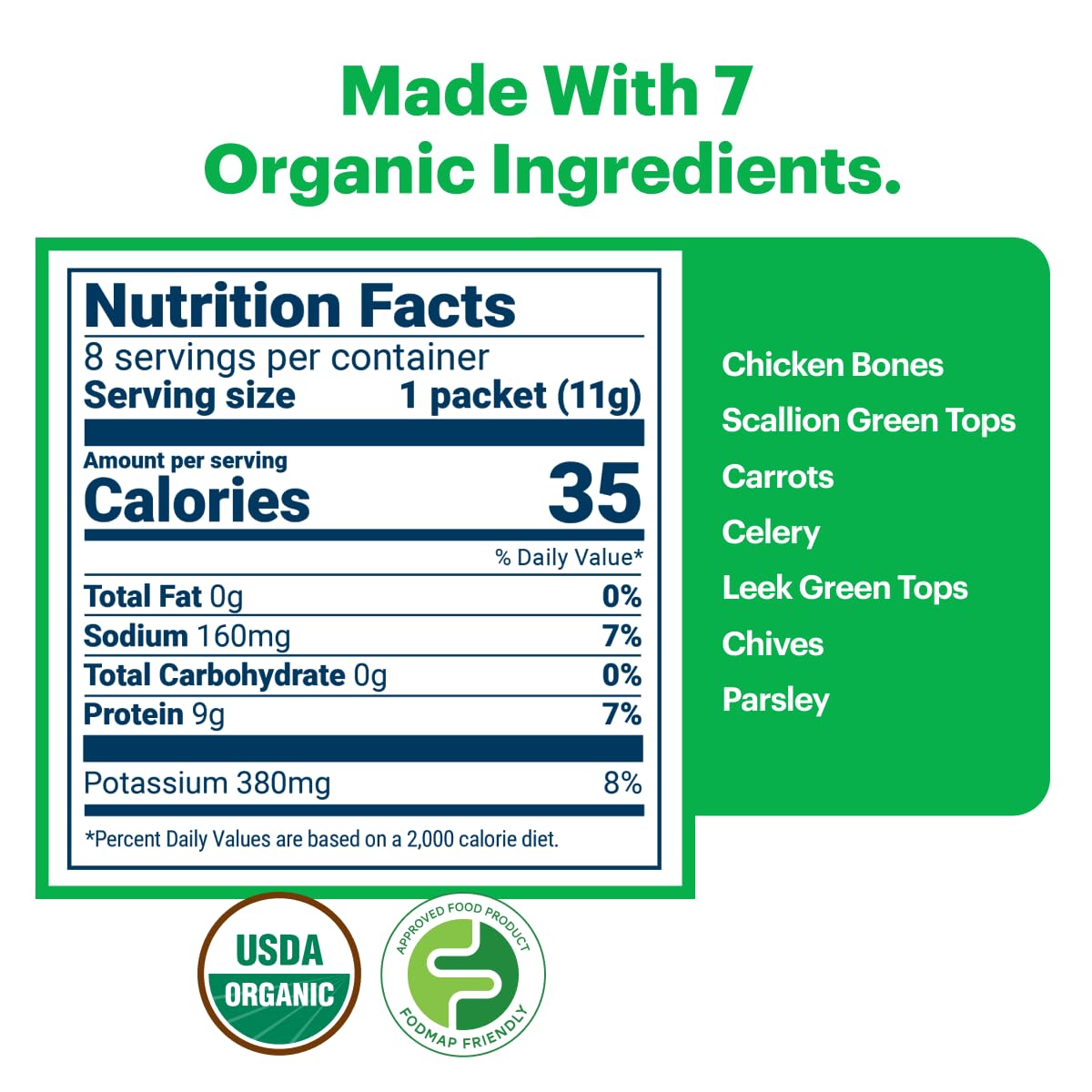 Organic Freeze Dried Chicken Bone Broth Powder 8 Single Serve Packets Z7216
