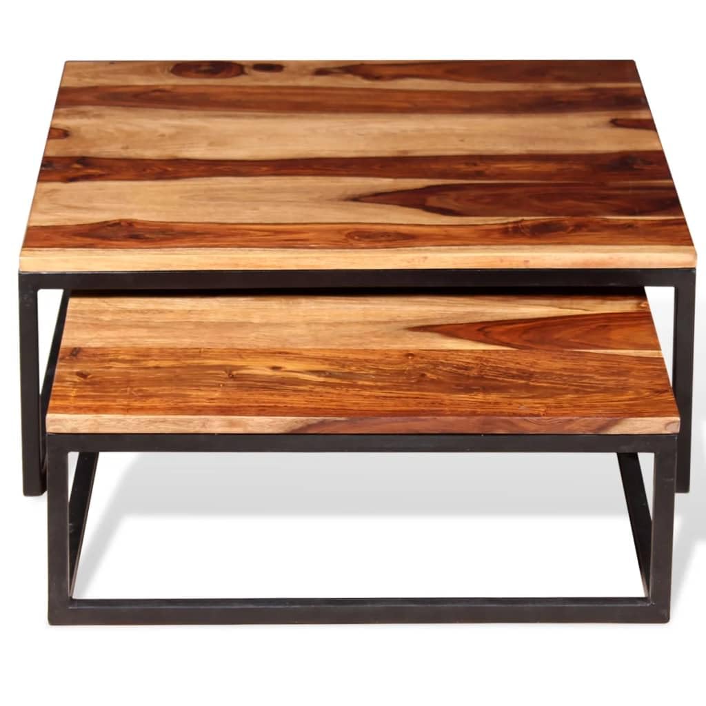 Two Piece Nesting Solid Sheesham Wood Coffee Table Set A10538
