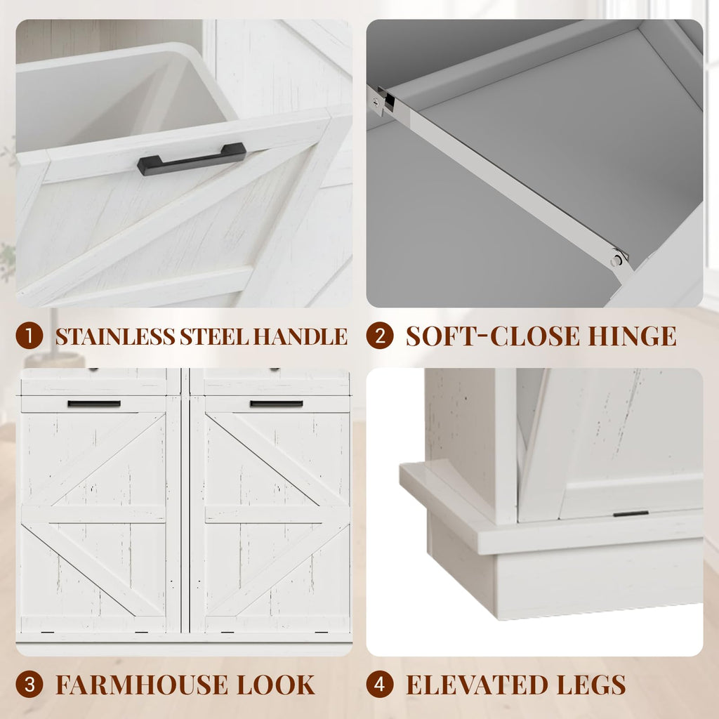 Brown White Double Tilt Out Trash Cabinet with Drawers L4795