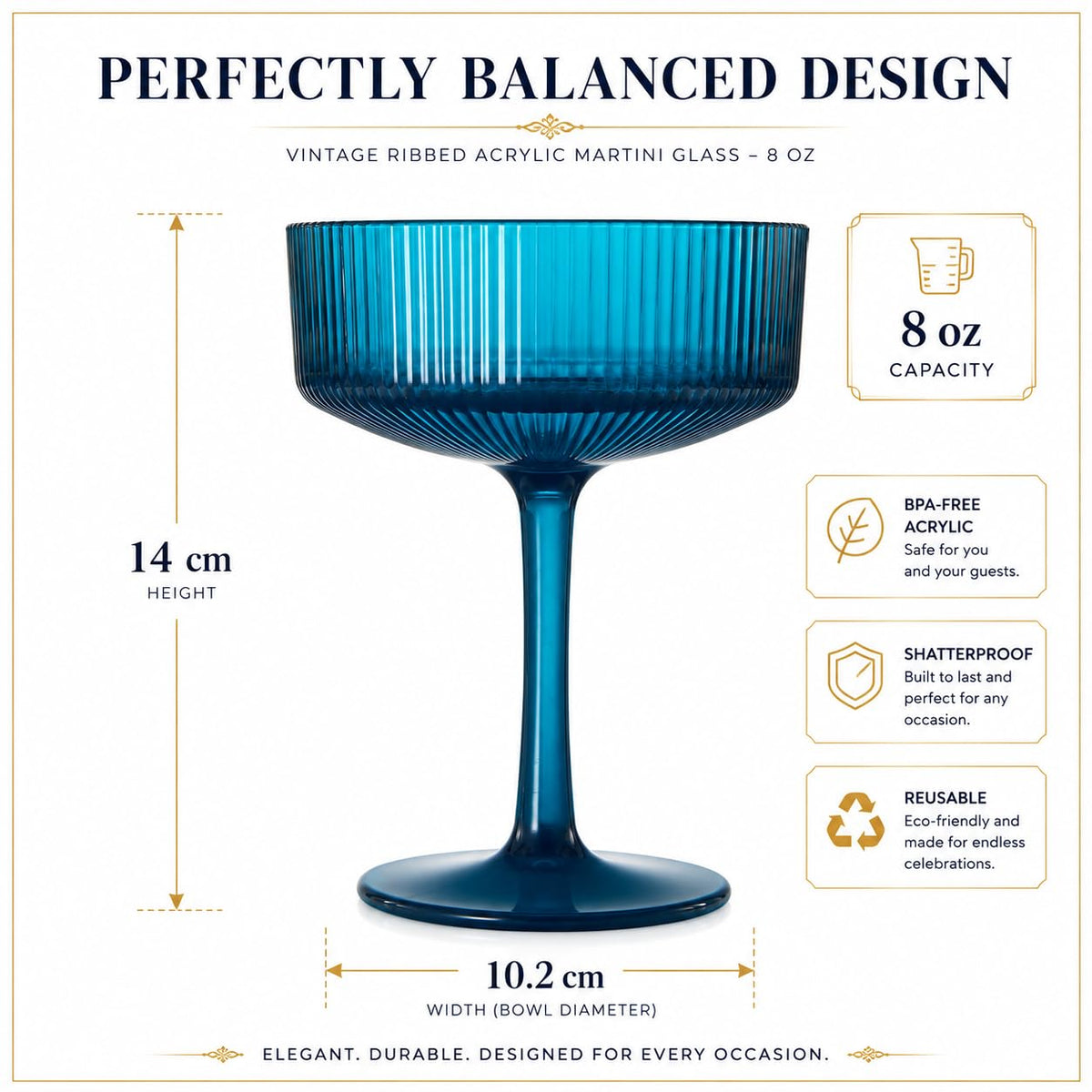 Ribbed Acrylic Martini Glasses Set of 6 F617