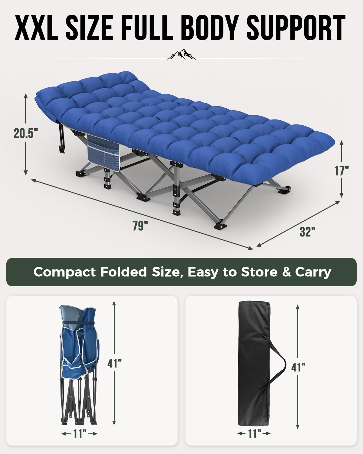 32in XXL Folding Camping Cot with Mattress D77263