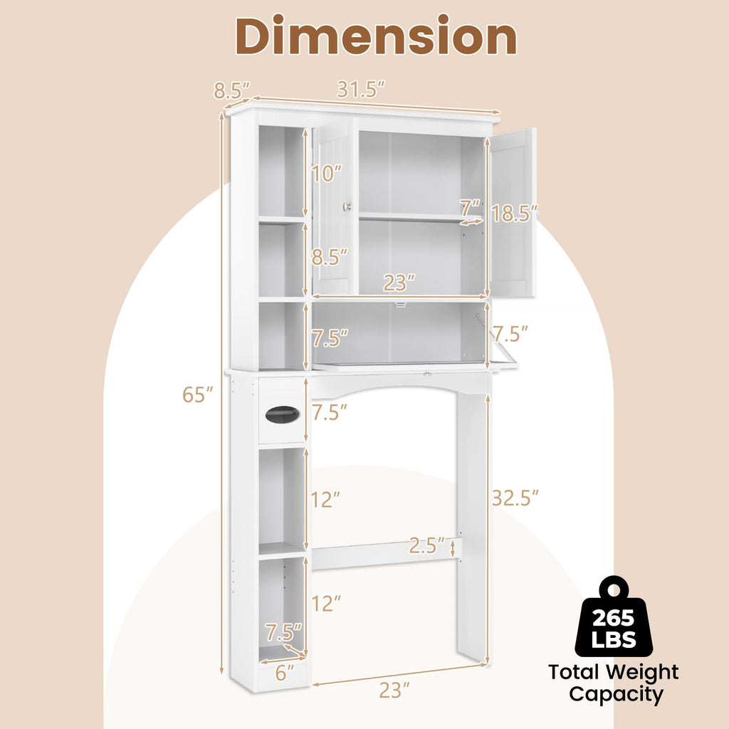 Over The Toilet Storage Cabinet with Doors and Adjustable Shelf, White V859