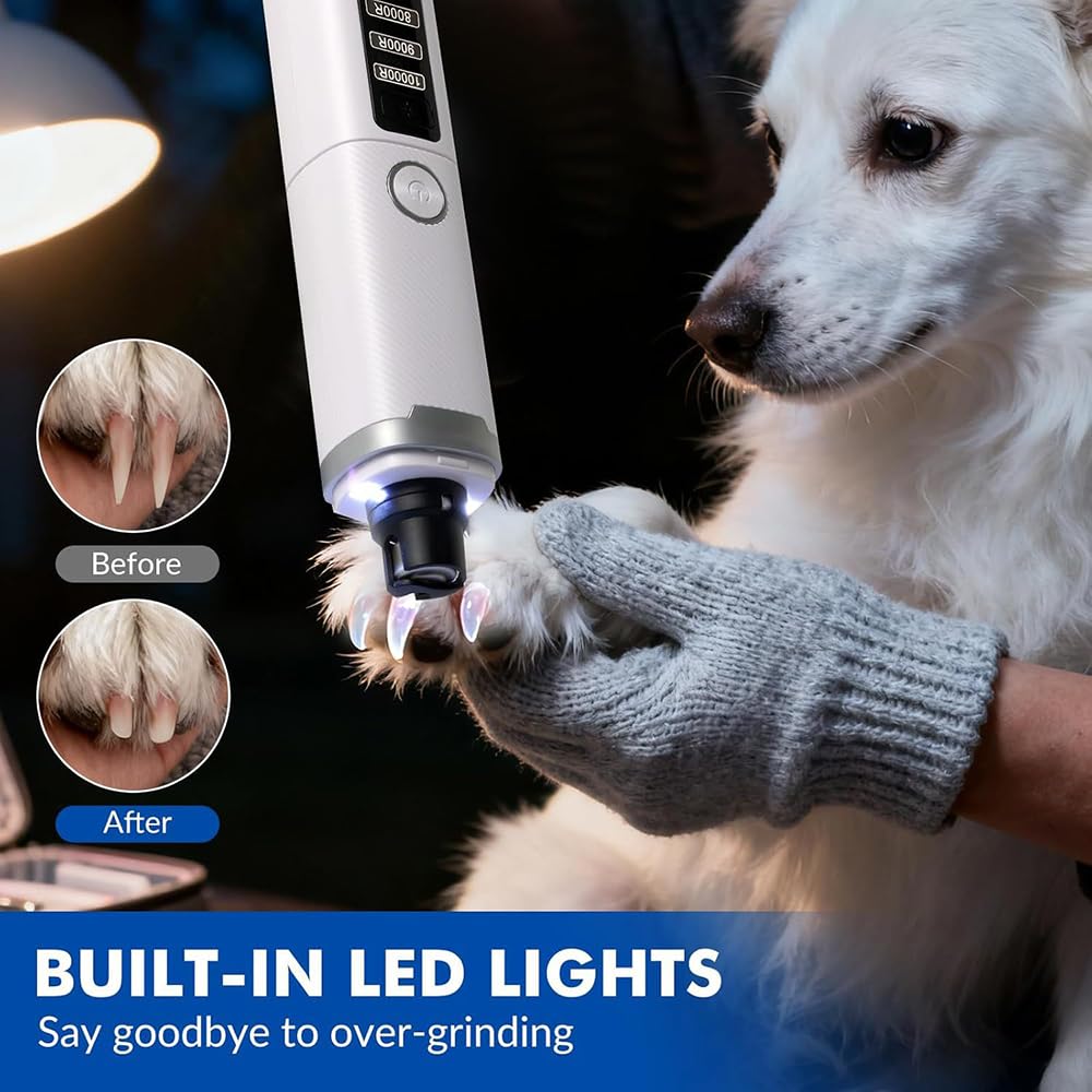 3 Speed Silent Rechargeable Pet Nail Grinder with 2 LED Lights I7484