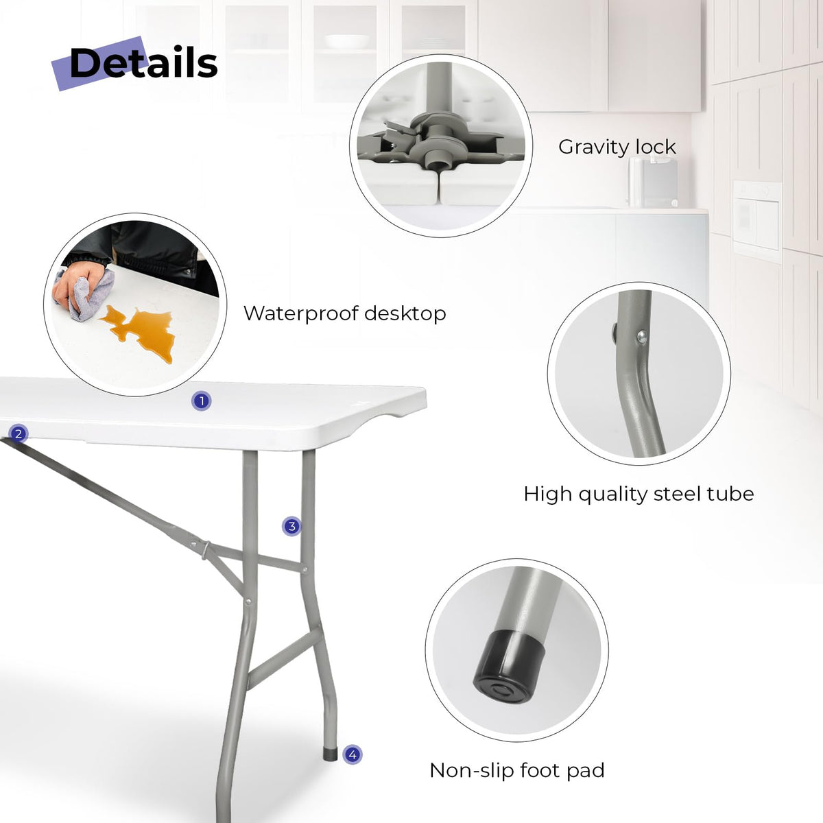 White 6ft Heavy Duty Folding Table P65323