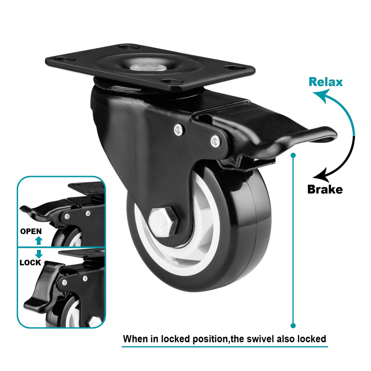 3 Inch Swivel Casters Set of 4 with Brake H646138