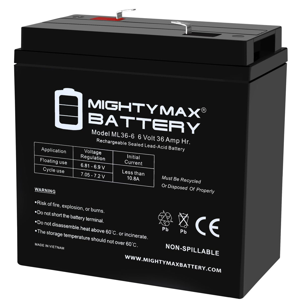 6V 36Ah AGM F2 Terminal Battery C5255