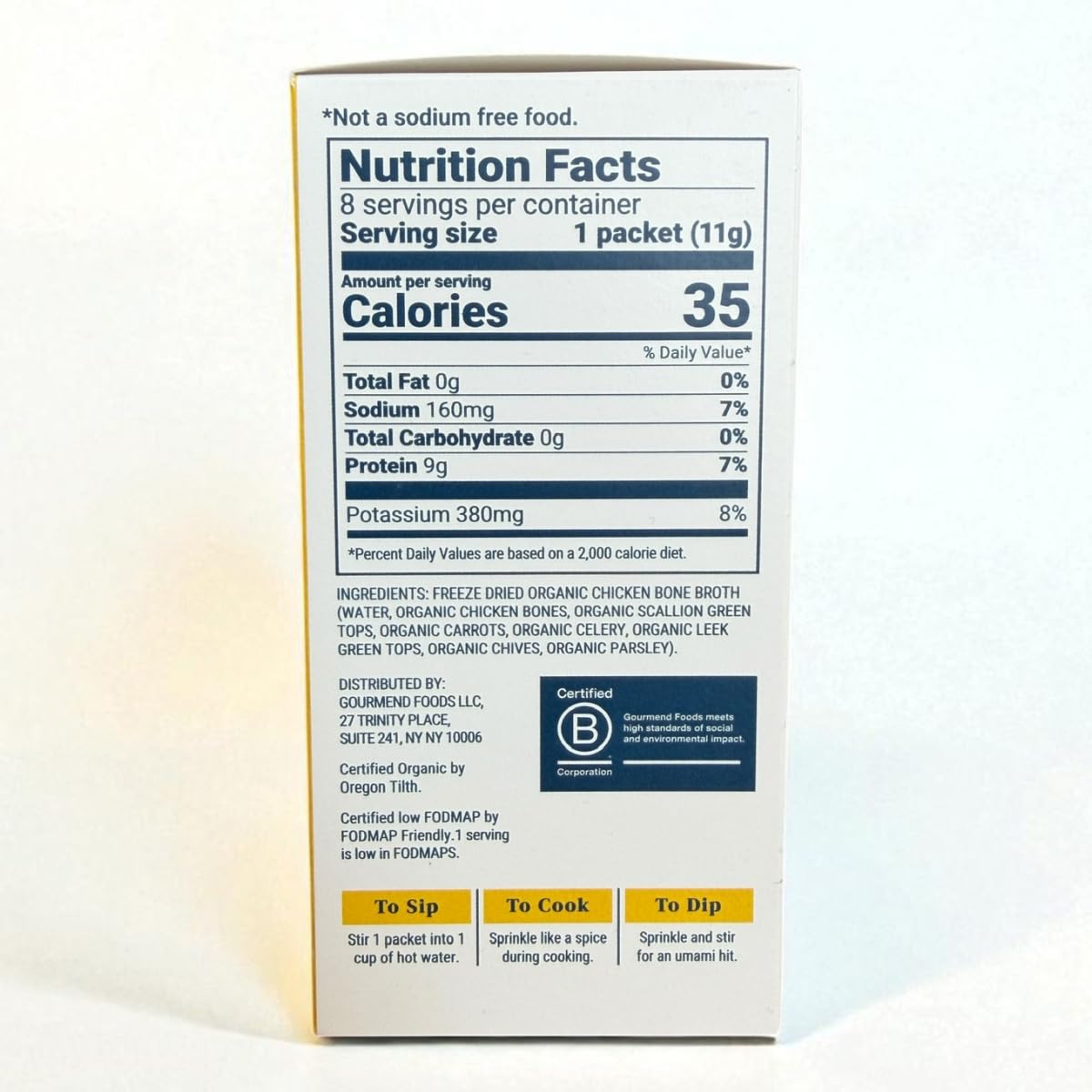 Organic Freeze Dried Chicken Bone Broth Powder 8 Single Serve Packets Z7216