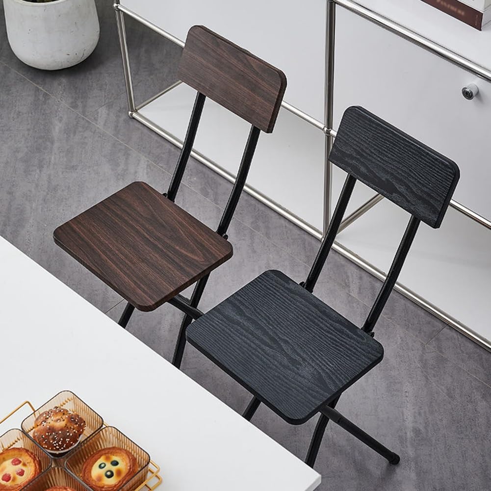 18 Inch Black Metal Folding Bar Stool with Backrest and Footrest I379