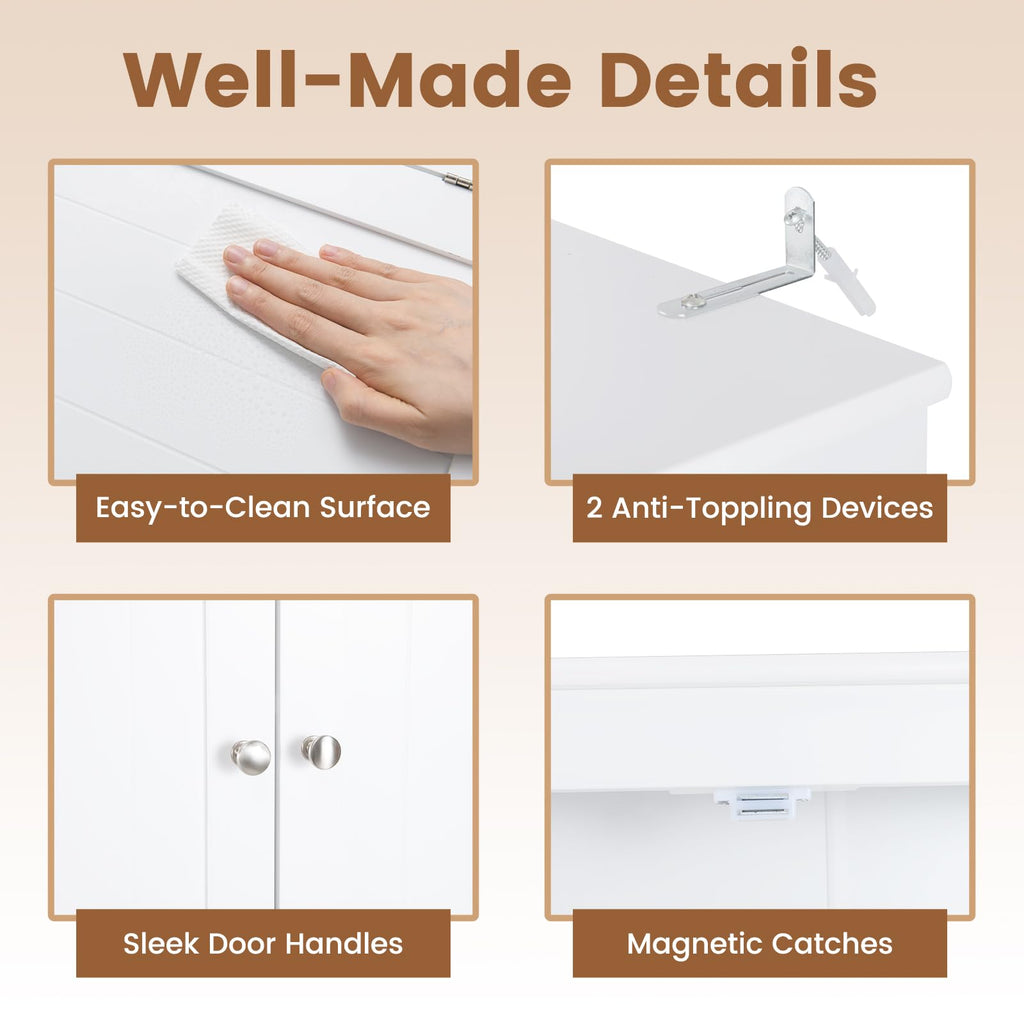 Over The Toilet Storage Cabinet with Doors and Adjustable Shelf, White V859