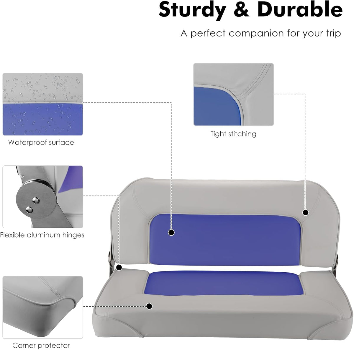 Folding Boat Seat Grey and Blue Q6091
