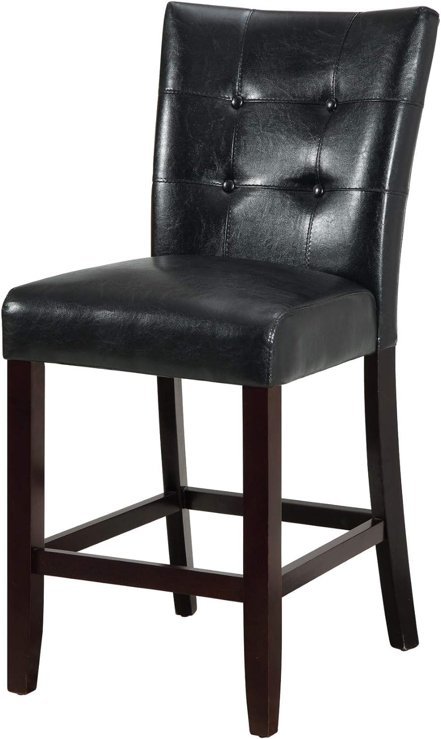 Set of 2 Black Faux Leather Tufted Counter Height Dining Chairs B1022