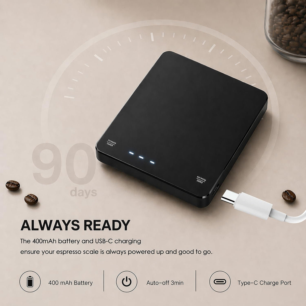 Rechargeable Digital Coffee Scale with Timer C587071