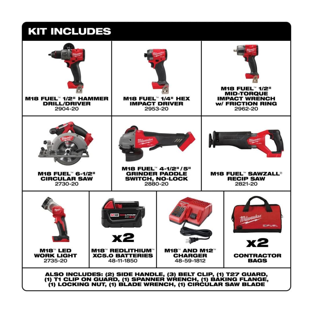 18-Volt Lithium-Ion Brushless Cordless Combo Kit with Two 5.0 Ah Batteries (7-Tool) N8014