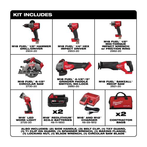 18-Volt Lithium-Ion Brushless Cordless Combo Kit with Two 5.0 Ah Batteries (7-Tool) N8014