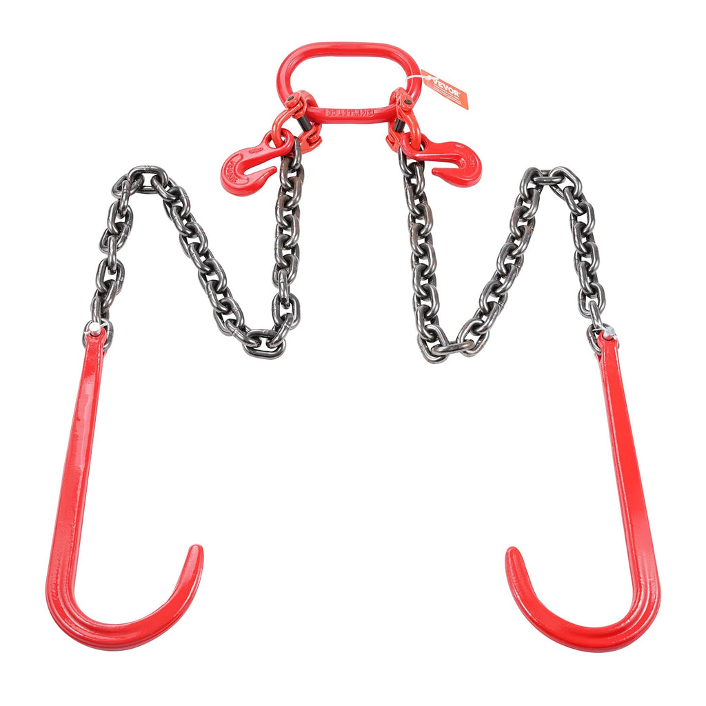 3/8" x 3' G80 V Bridle Towing Chain with J Hooks and Grab Hooks O570934