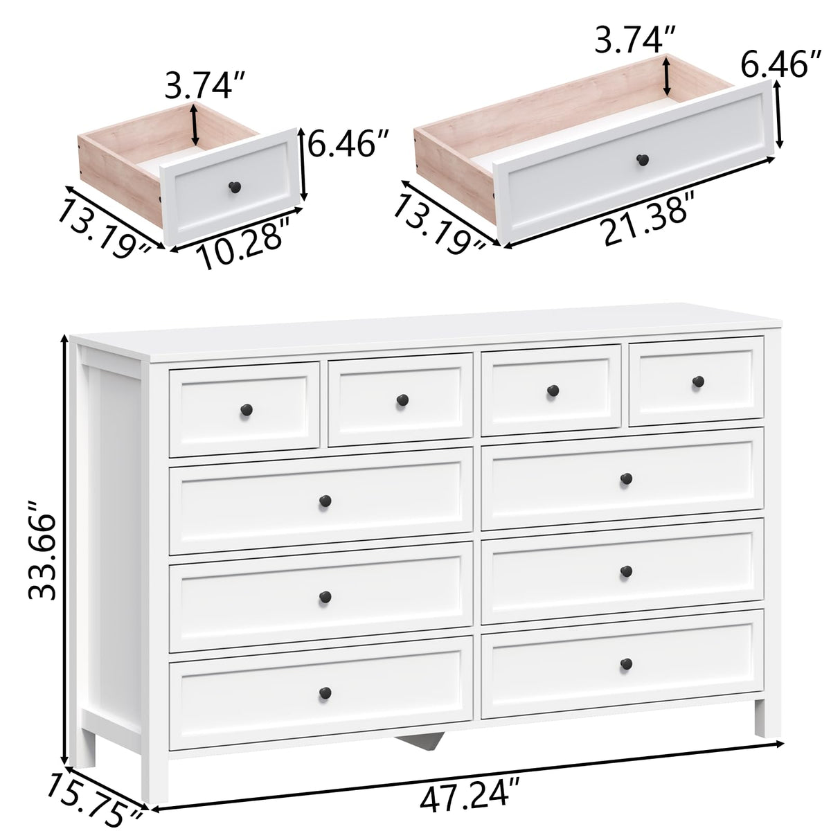 White 10 Drawers Dresser A381