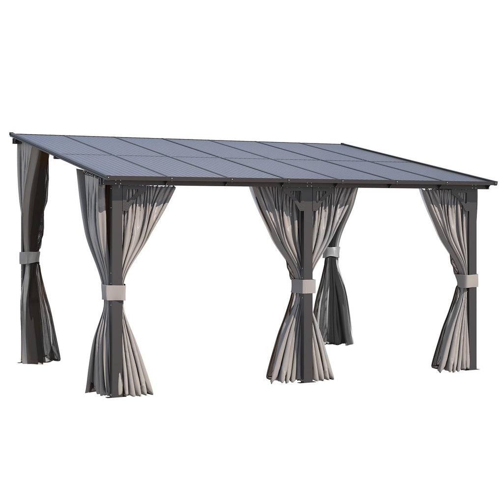 14' x 10' Hard Top Lean to Gazebo with Curtains and Mosquito Netting S1295