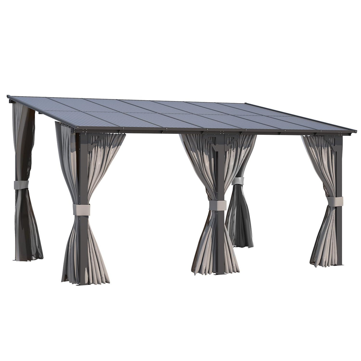 14' x 10' Hard Top Lean to Gazebo with Curtains and Mosquito Netting S1295