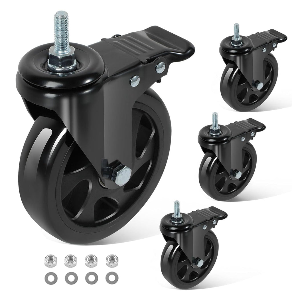 5 Inch Swivel Threaded Stem Casters Set of 4 Heavy Duty 2400lbs Black P828