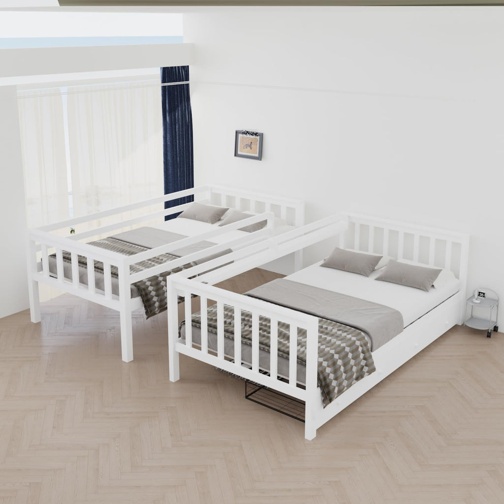 Solid Wood Bunk Bed with Charging Station and LED Lights Twin Over Full with 2 Storage Drawers E276702