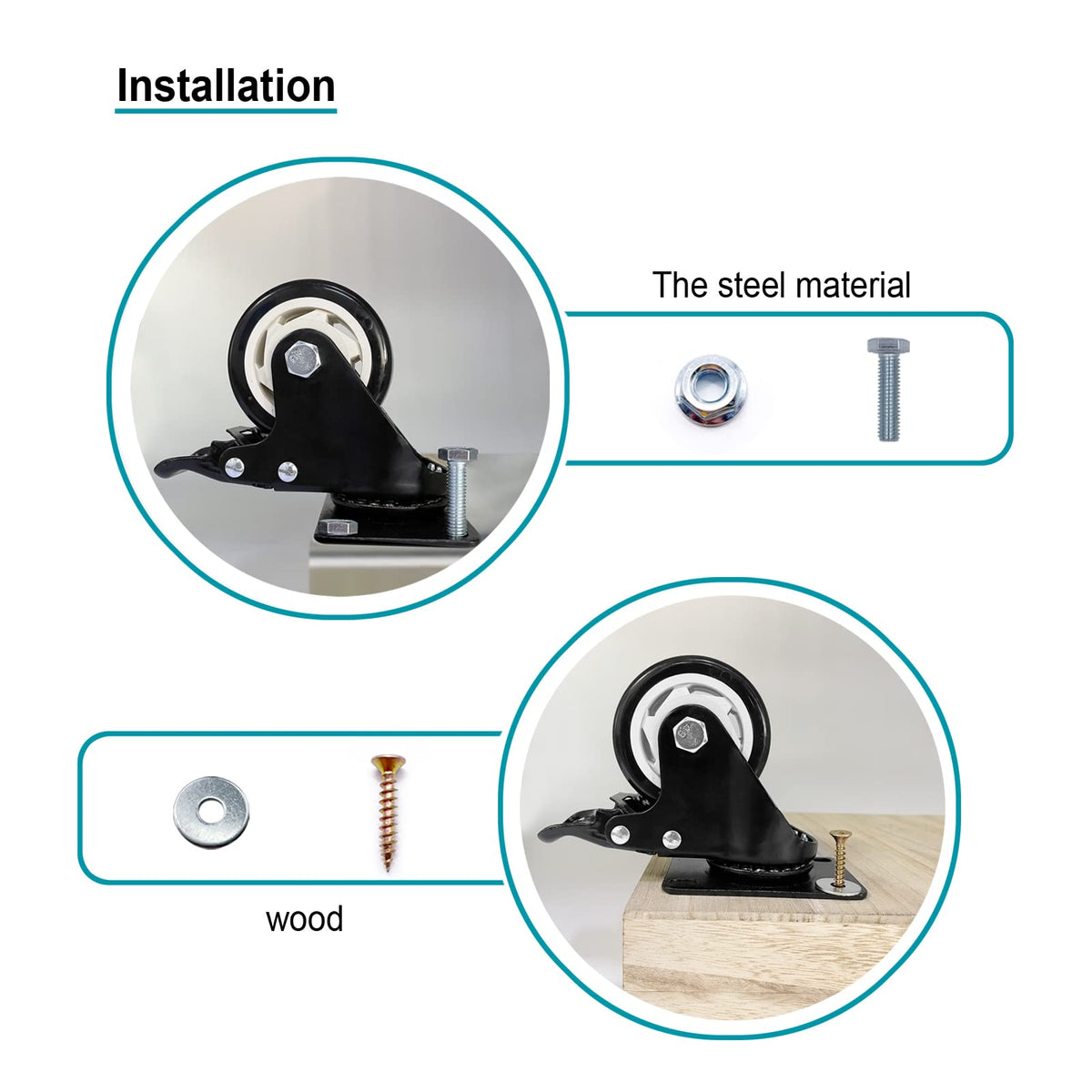 3 Inch Swivel Casters Set of 4 with Brake H646138