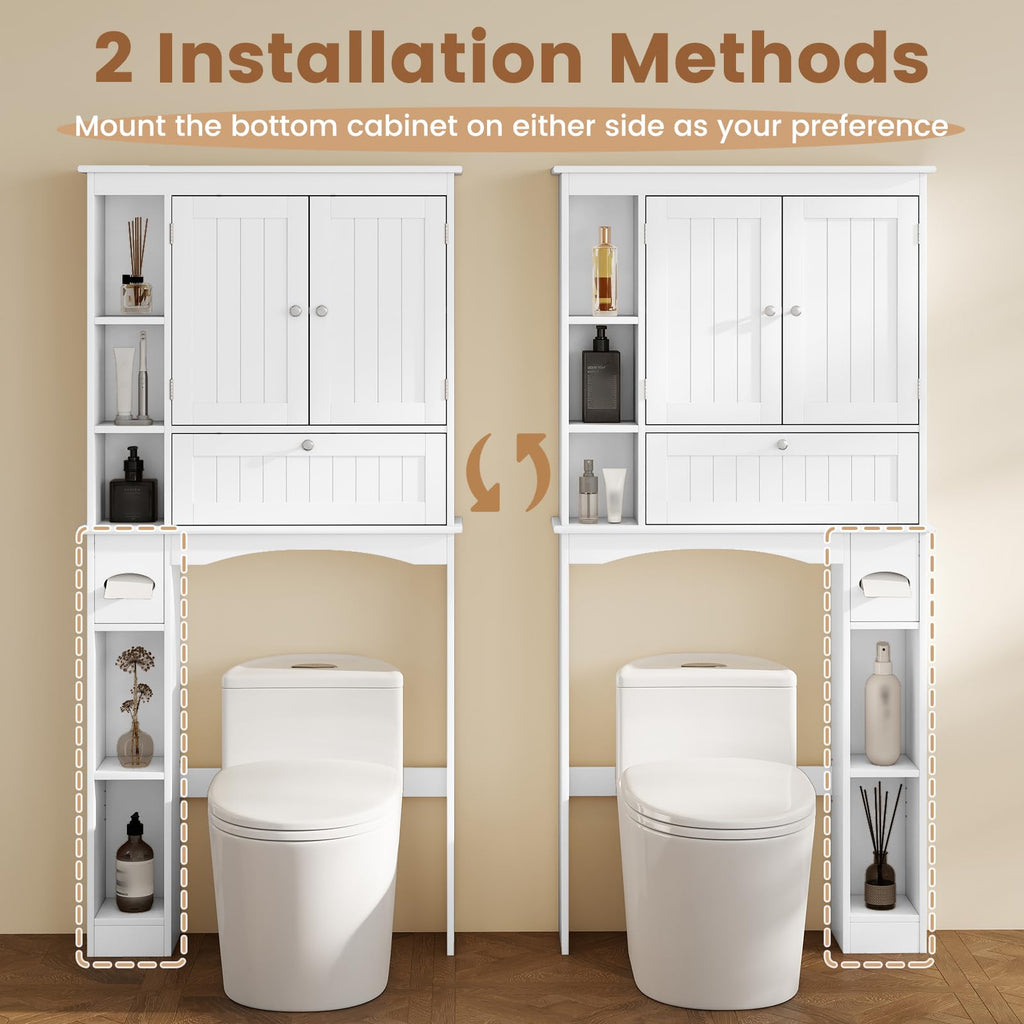 Over The Toilet Storage Cabinet with Doors and Adjustable Shelf, White V859