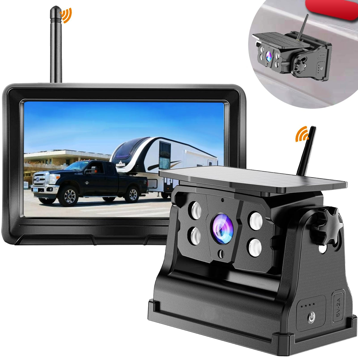 Solar Magnetic Wireless Backup Camera with 5" 1080P Monitor G7310