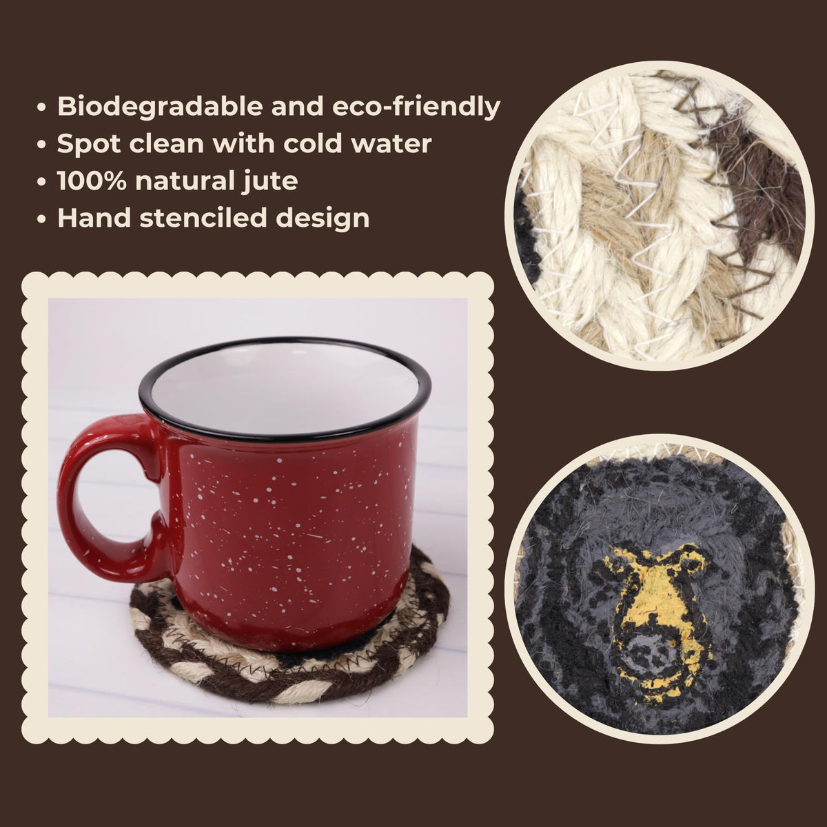 Black Braided Jute Woven Coasters Set of 2 O38989