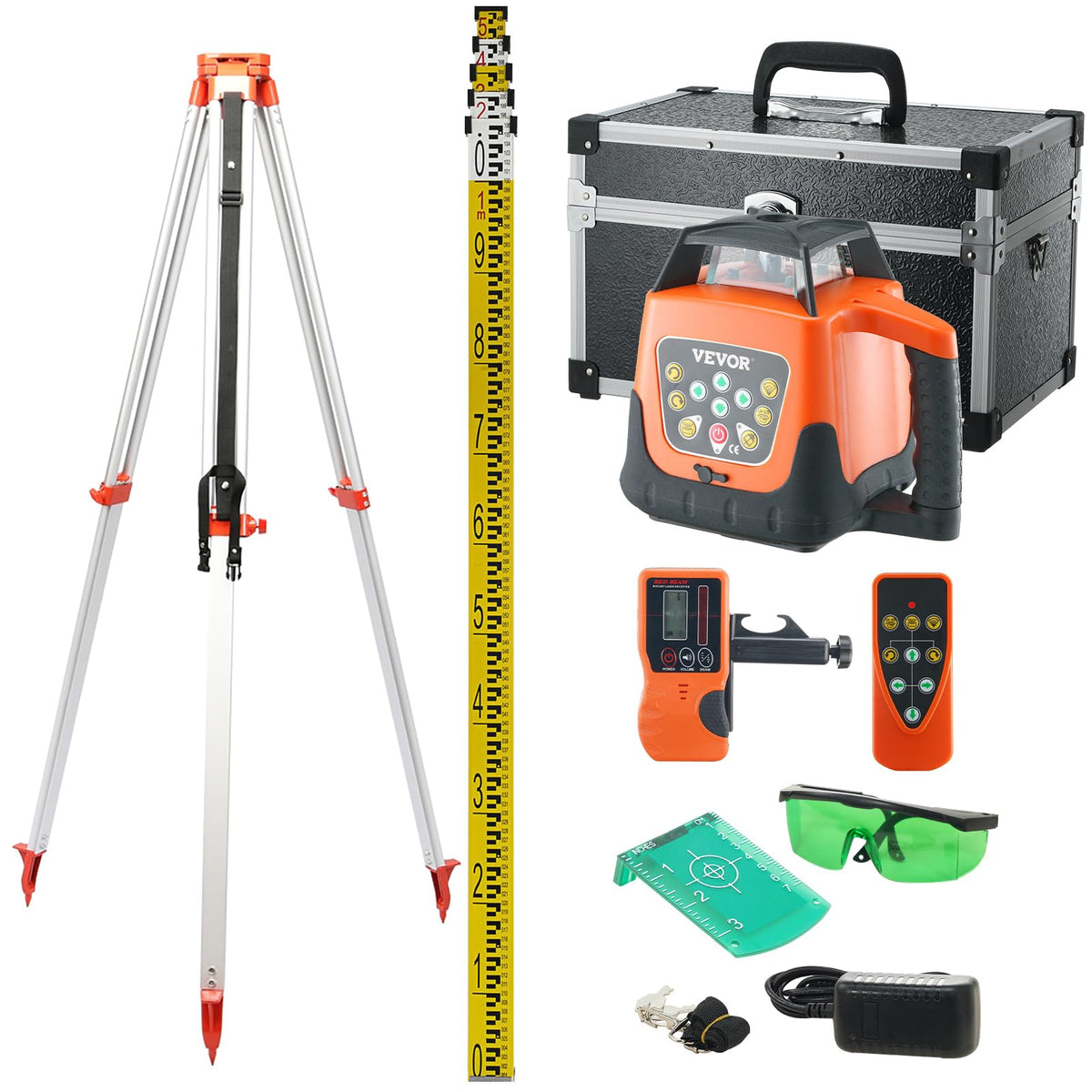 Green 360 Degree Self Leveling Rotary Laser Level Kit with Tripod & Staff I92576