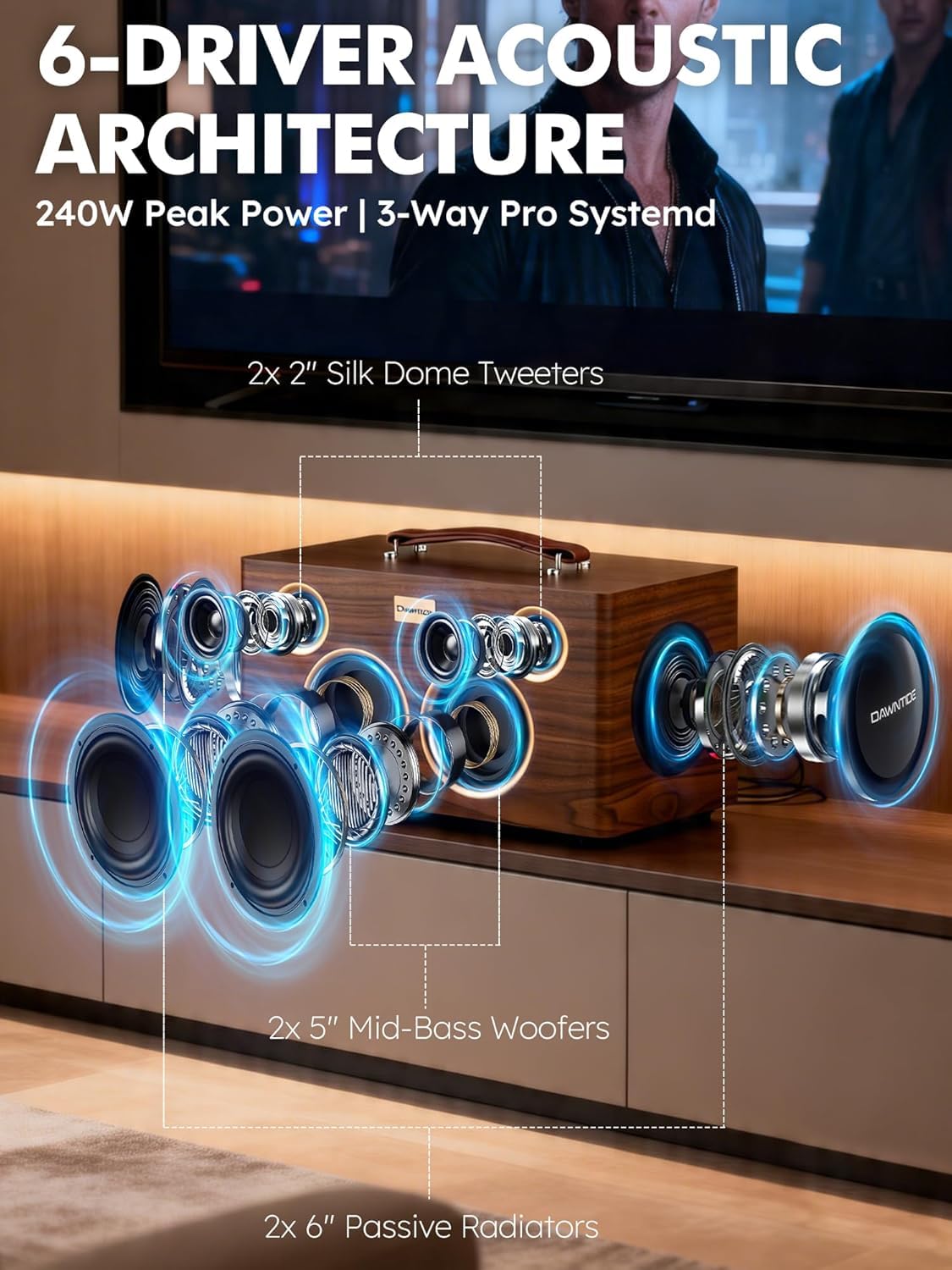 Portable Bluetooth Speaker 240W Peak Power Wooden Audio System B695
