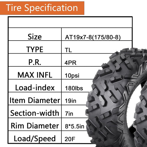 19X7-8 Set of 2 Tubeless ATV Tires P1665