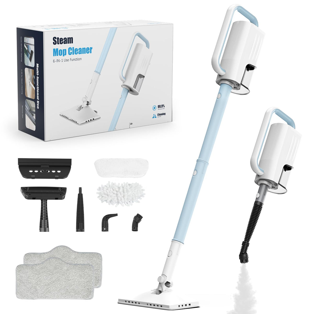 6 in1 Steam Mop Cleaner with 2 Modes, 2 Microfiber Pads, 400ML Removable Tank H87813