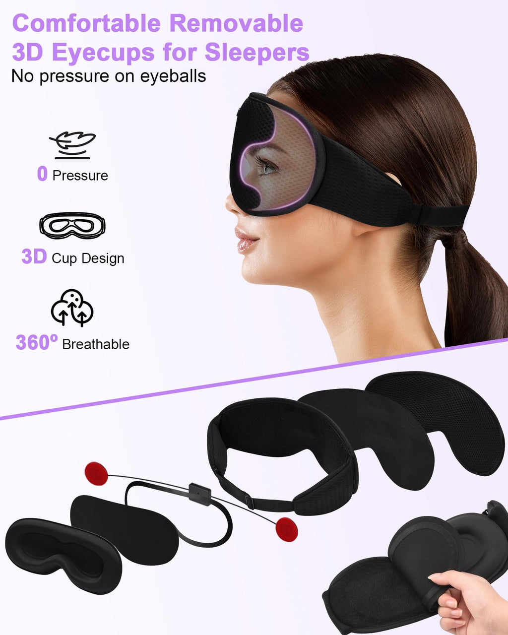 3D Contoured Sleep Mask with Bluetooth Headphones A1961