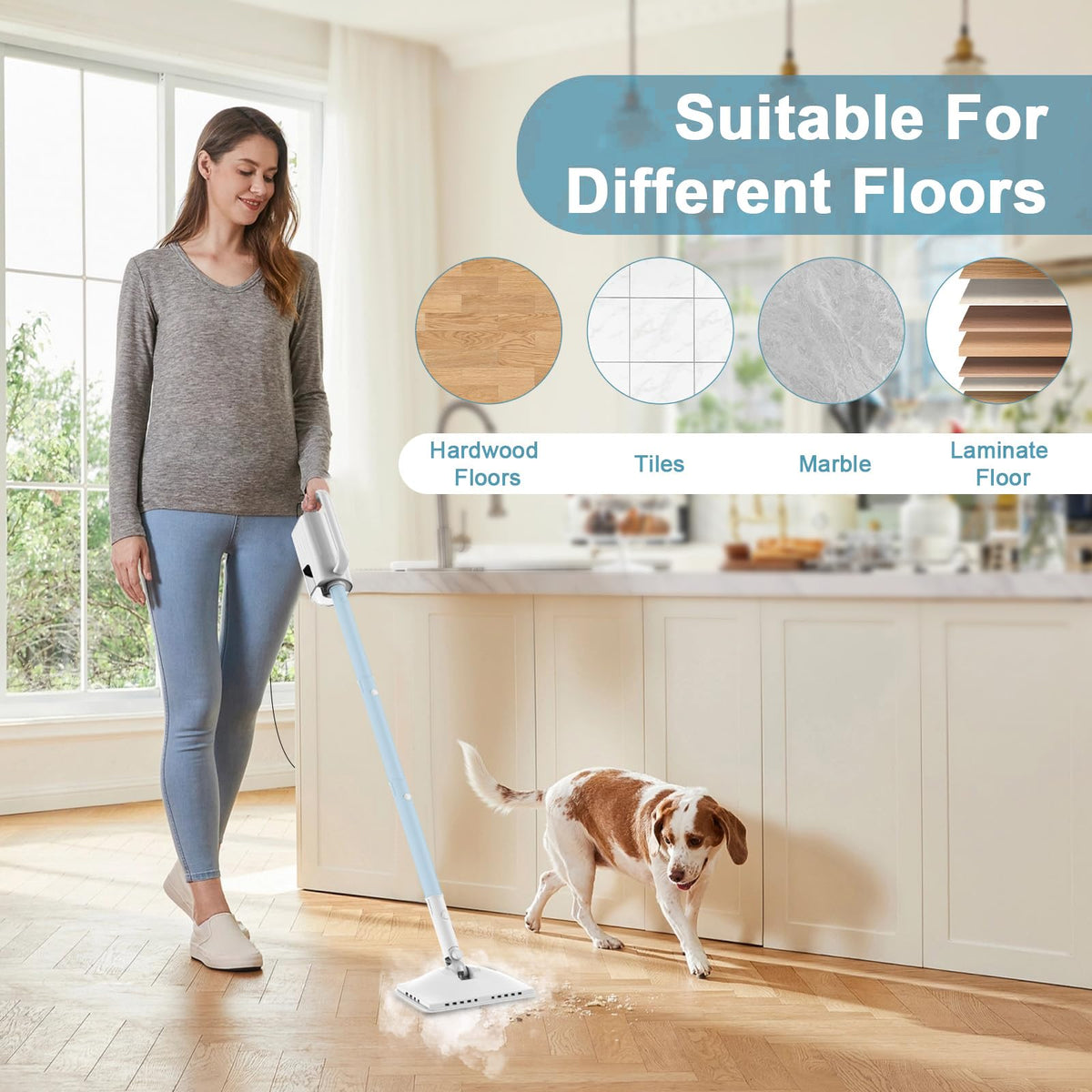 6 in1 Steam Mop Cleaner with 2 Modes, 2 Microfiber Pads, 400ML Removable Tank H87813