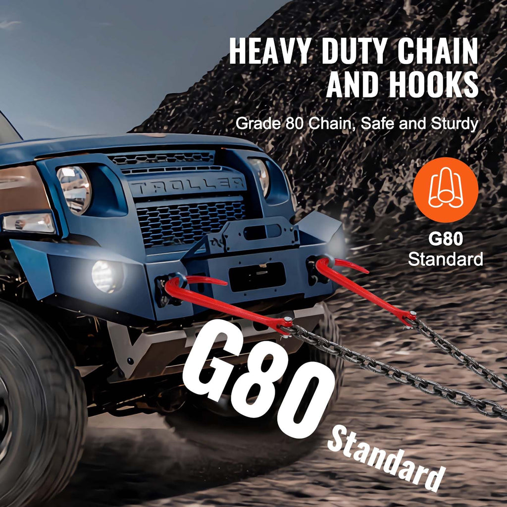 3/8" x 3' G80 V Bridle Towing Chain with J Hooks and Grab Hooks O570934
